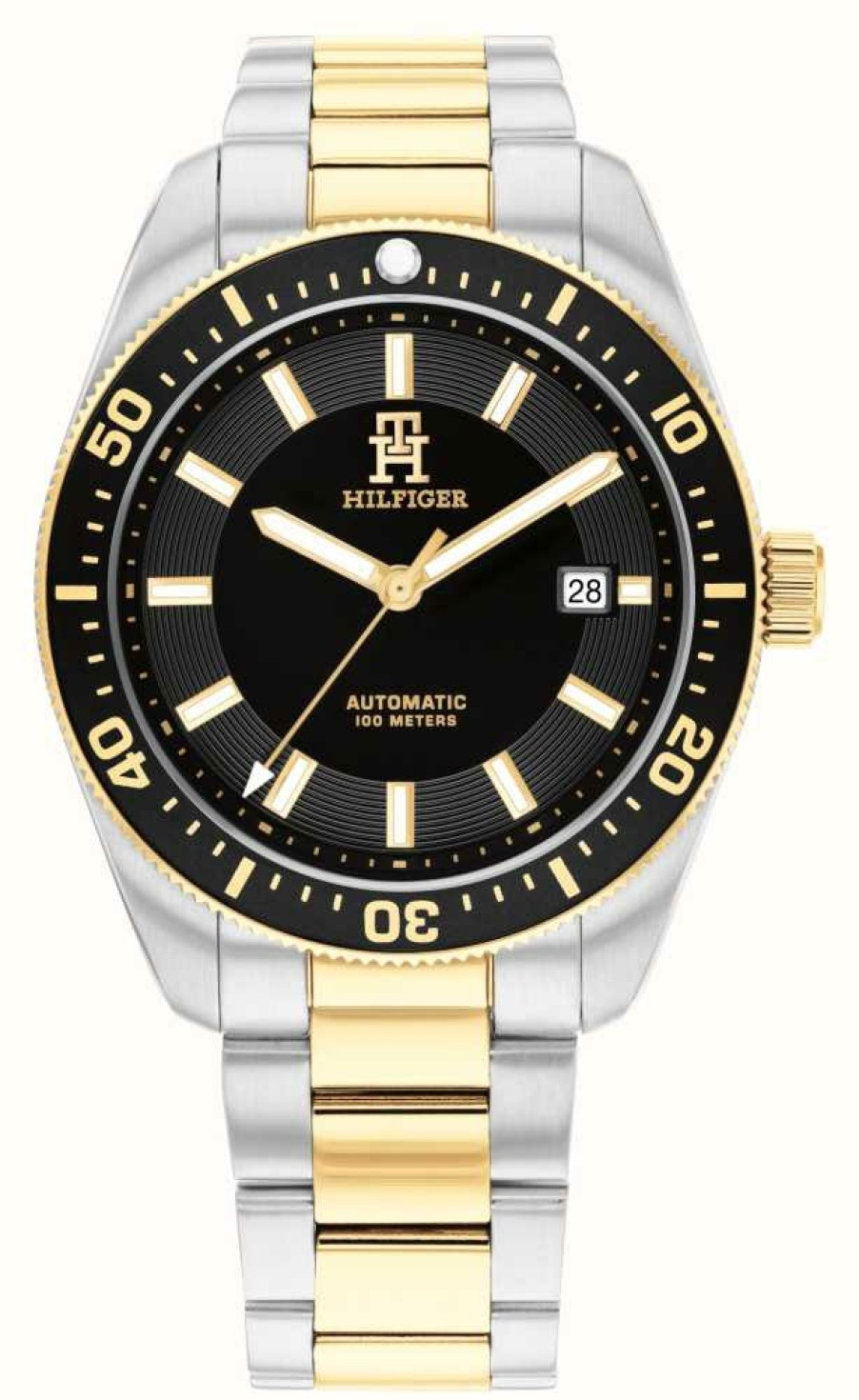 Men'S Tommy Hilfiger | Tommy Hilfiger Th85 Automatic (40Mm) Black Dial / Two-Tone Stainless Steel Bracelet