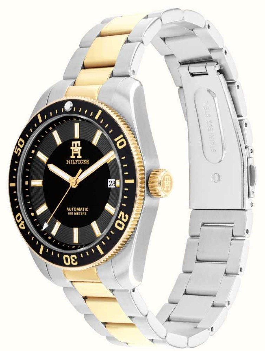 Men'S Tommy Hilfiger | Tommy Hilfiger Th85 Automatic (40Mm) Black Dial / Two-Tone Stainless Steel Bracelet