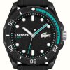 Men'S Lacoste | Lacoste Men'S Finn (44Mm) Black Dial / Black Silicone Strap