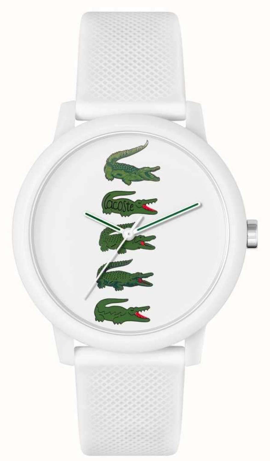 Men'S Lacoste | Lacoste 12.12 Men'S (42Mm) White Crocodile Dial / White Silicone Strap