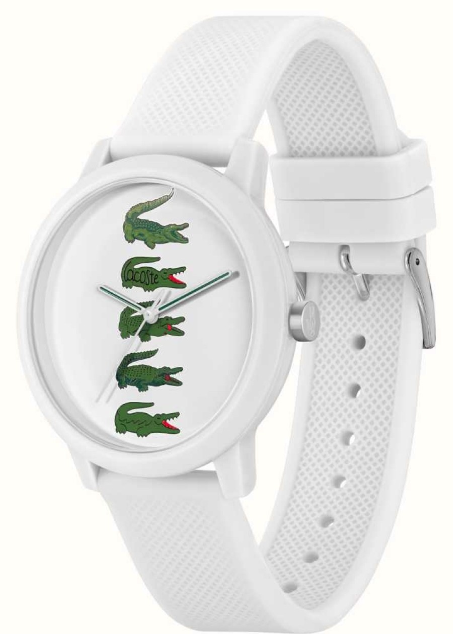 Men'S Lacoste | Lacoste 12.12 Men'S (42Mm) White Crocodile Dial / White Silicone Strap