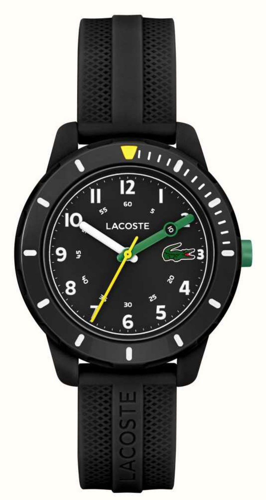 Men'S Lacoste | Lacoste Mini Tennis (34.5Mm) Black Dial / Black Silicone Strap