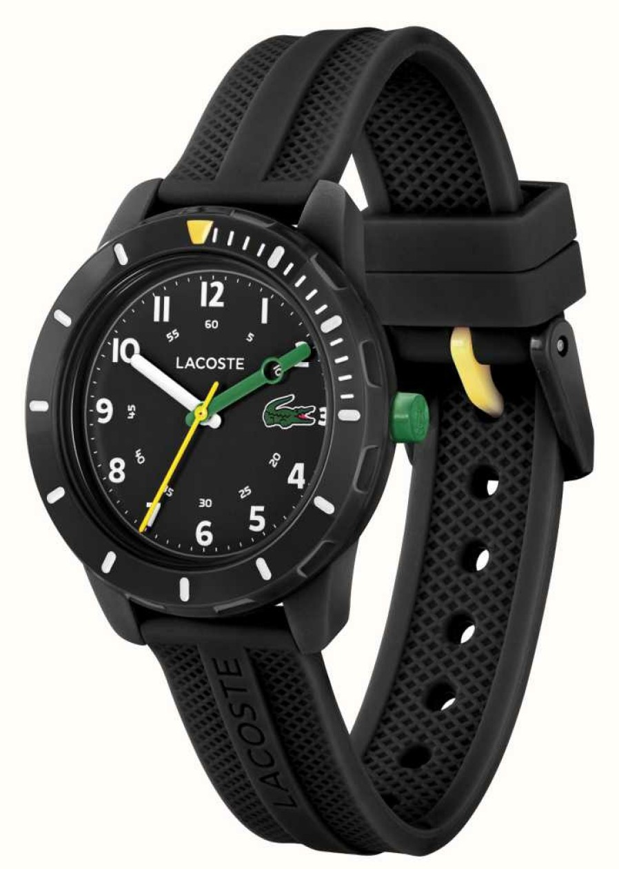 Men'S Lacoste | Lacoste Mini Tennis (34.5Mm) Black Dial / Black Silicone Strap