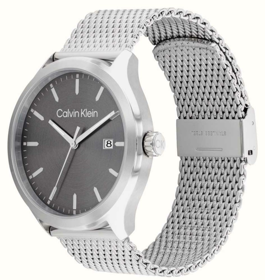 Men'S Calvin Klein | Calvin Klein Define Men'S (43Mm) Grey Dial / Steel Mesh Bracelet