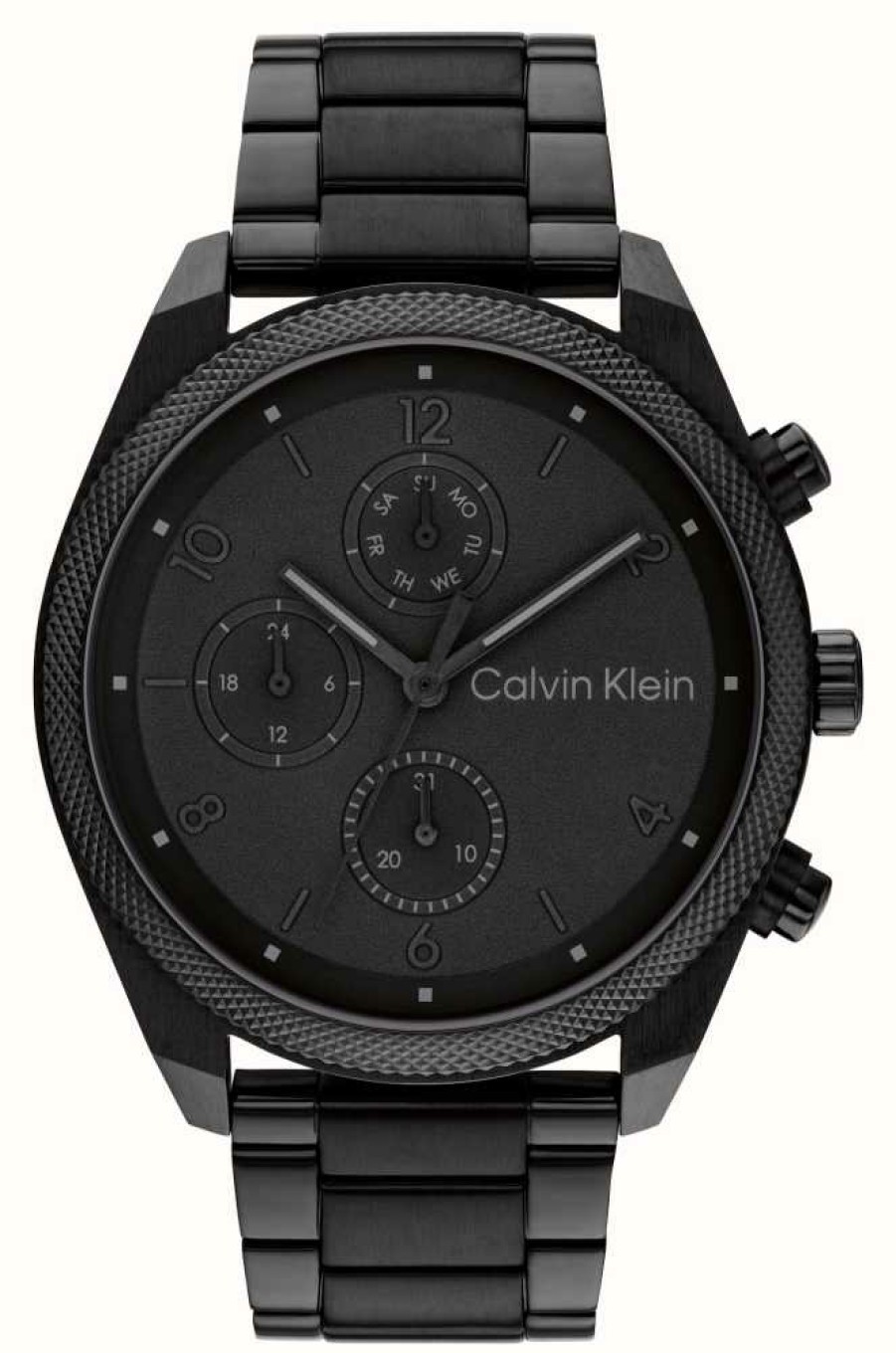 Men'S Calvin Klein | Calvin Klein Impact Men'S (44Mm) Black Dial / Black Stainless Steel Bracelet