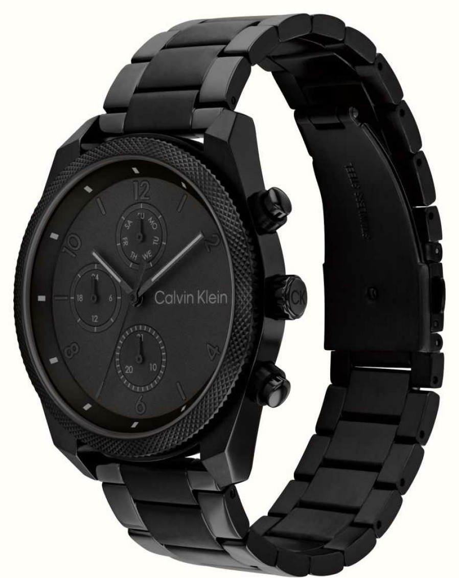 Men'S Calvin Klein | Calvin Klein Impact Men'S (44Mm) Black Dial / Black Stainless Steel Bracelet