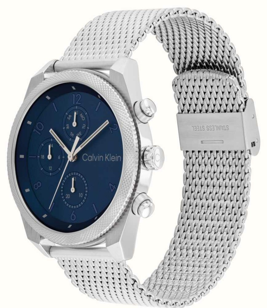 Men'S Calvin Klein | Calvin Klein Impact Men'S (44Mm) Blue Dial / Steel Mesh Bracelet