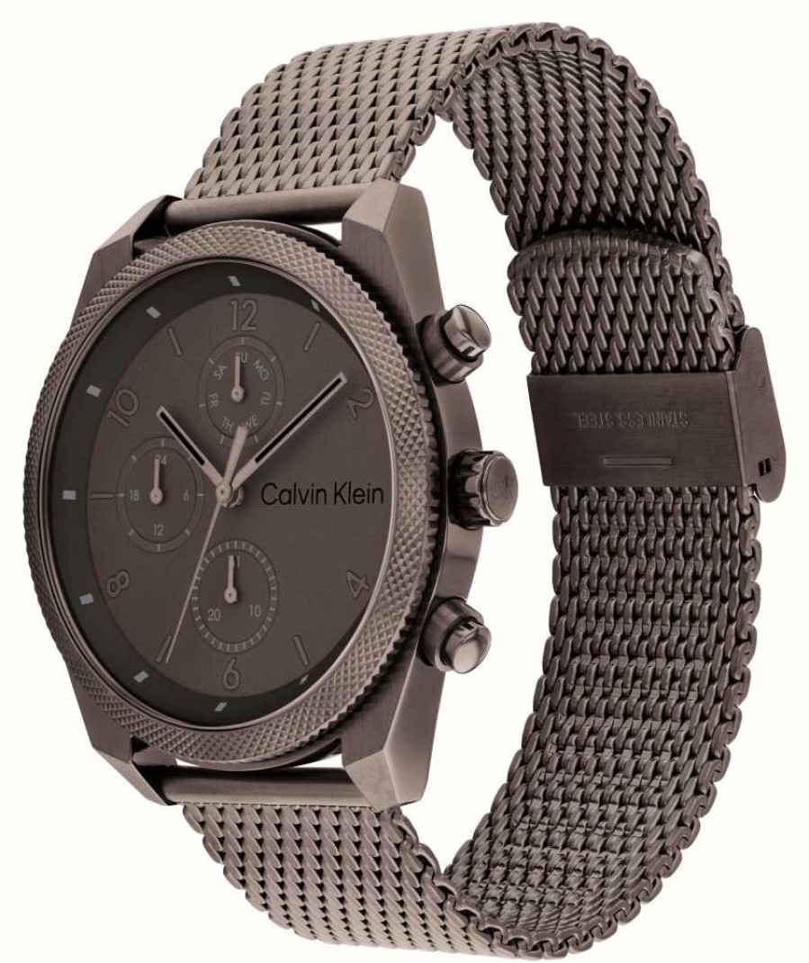 Men'S Calvin Klein | Calvin Klein Impact Men'S (44Mm) Brown Dial / Brown Steel Mesh Bracelet