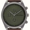 Men'S Calvin Klein | Calvin Klein Impact Men'S (44Mm) Green Dial / Brown Leather Strap