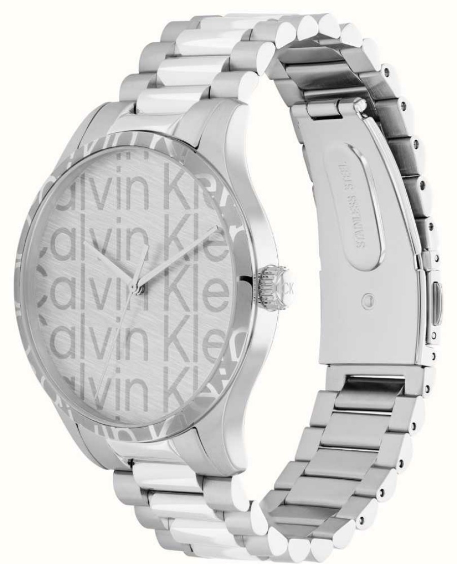 Men'S Calvin Klein | Calvin Klein Iconic (42Mm) Silver Logo Dial / Stainless Steel Bracelet