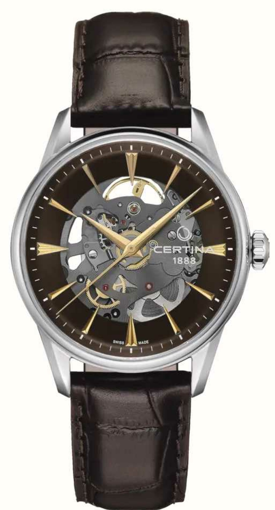 Men'S Certina | Certina Ds-1 Skeleton Automatic (40Mm) Brown Skeleton Dial / Brown Leather Strap