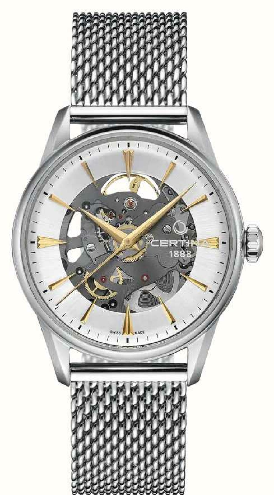 Men'S Certina | Certina Ds-1 Skeleton Automatic (40Mm) Silver Skeleton Dial / Steel Mesh Bracelet