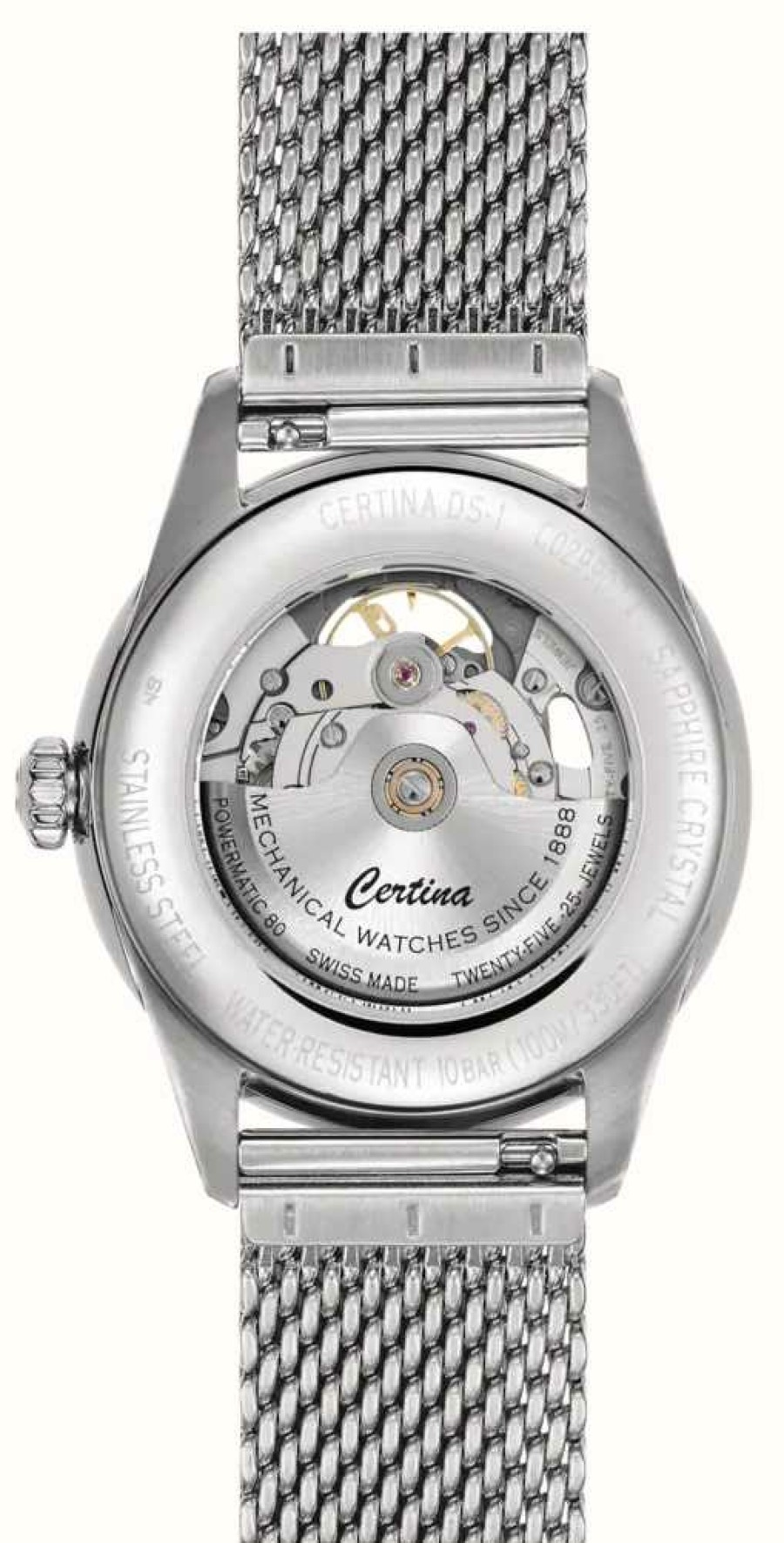 Men'S Certina | Certina Ds-1 Skeleton Automatic (40Mm) Silver Skeleton Dial / Steel Mesh Bracelet