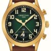 Men'S Certina | Certina Ds Pilot Quartz (43Mm) Green Fume Dial / Brown Leather Strap