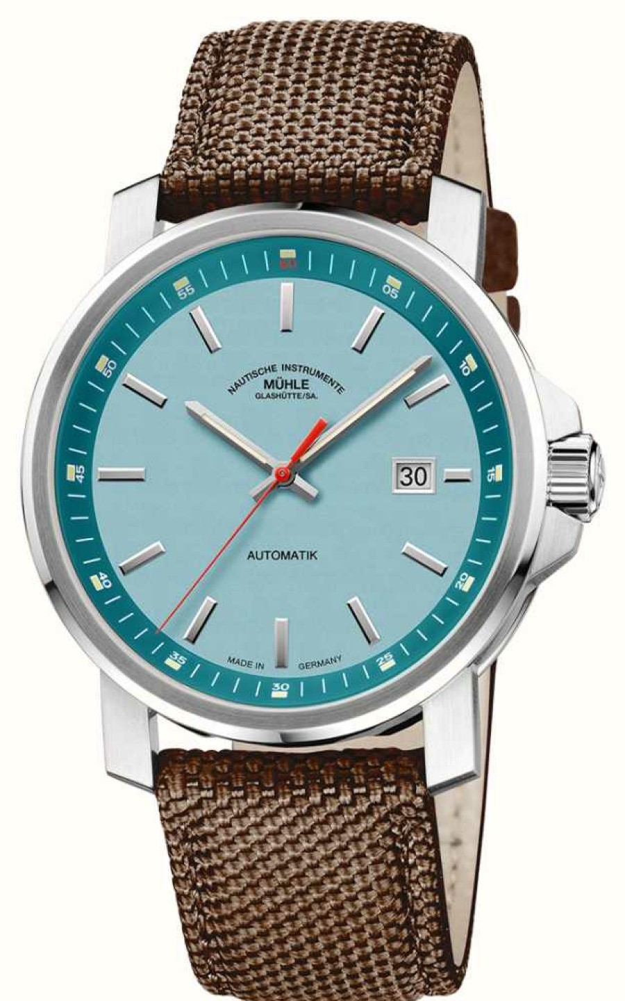 Men'S Muhle Glashutte | Muhle Glashutte 29Er Big (42.4Mm) Pacific Blue Dial / Brown Canvas Strap