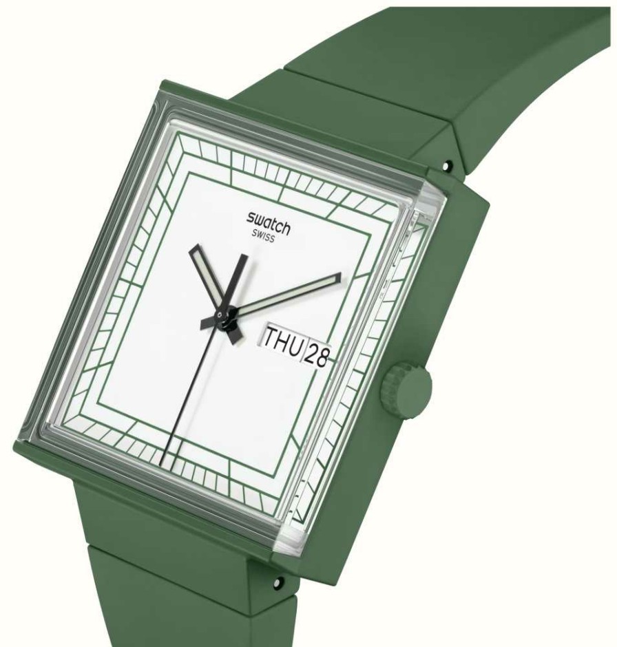 Men'S Swatch | Swatch Bioceramic What If... Green (33.25Mm) White Dial / Green Strap