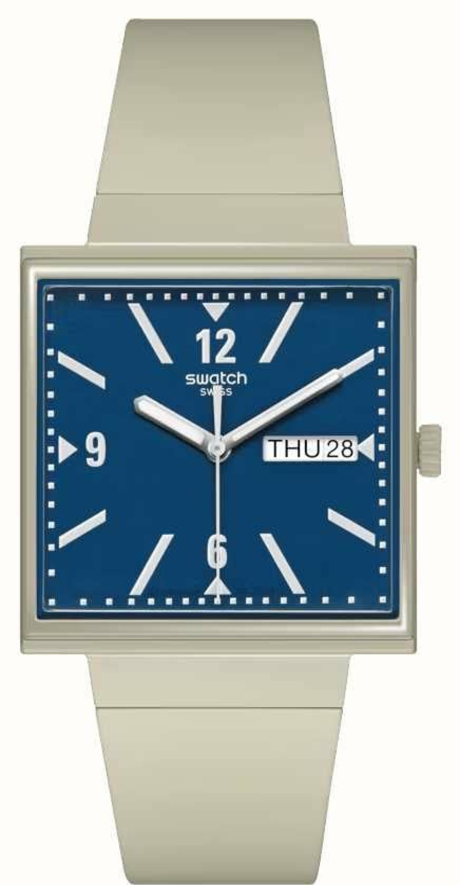 Men'S Swatch | Swatch Bioceramic What If... Beige (33.25Mm) Blue Dial / Beige Strap