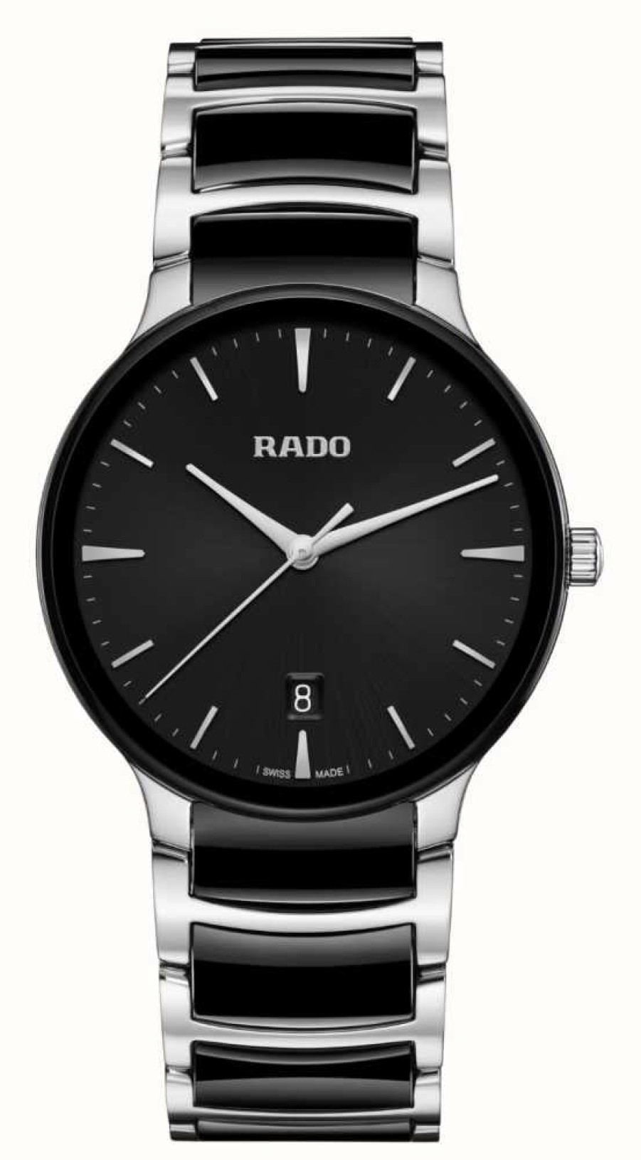 Men'S RADO | Rado Centrix Quartz (39.5Mm) Black Dial / Black High-Tech Ceramic & Stainless Steel