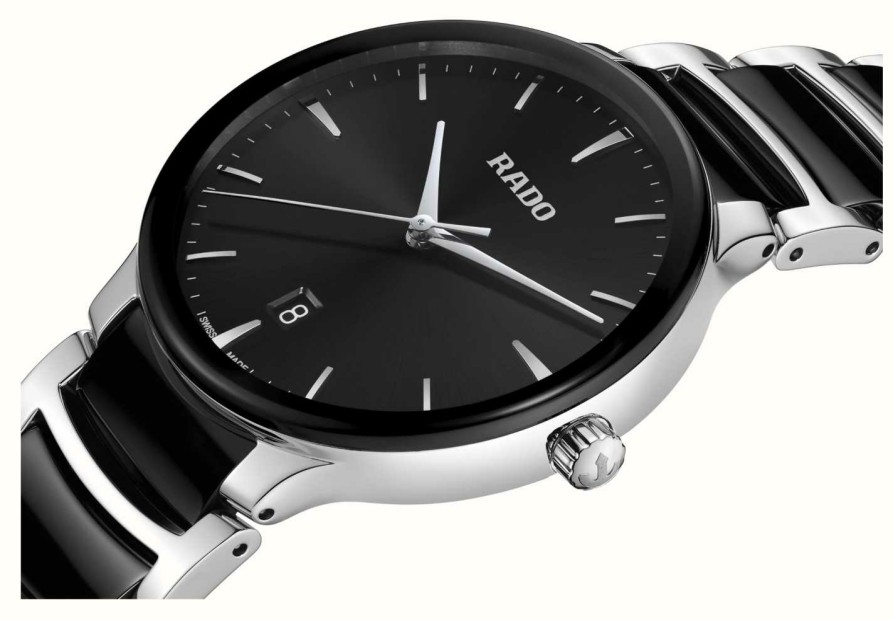 Men'S RADO | Rado Centrix Quartz (39.5Mm) Black Dial / Black High-Tech Ceramic & Stainless Steel