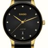 Men'S RADO | Rado Centrix Diamonds Quartz (39.5Mm) Black Dial / Black High-Tech Ceramic & Gold Pvd Stainless Steel