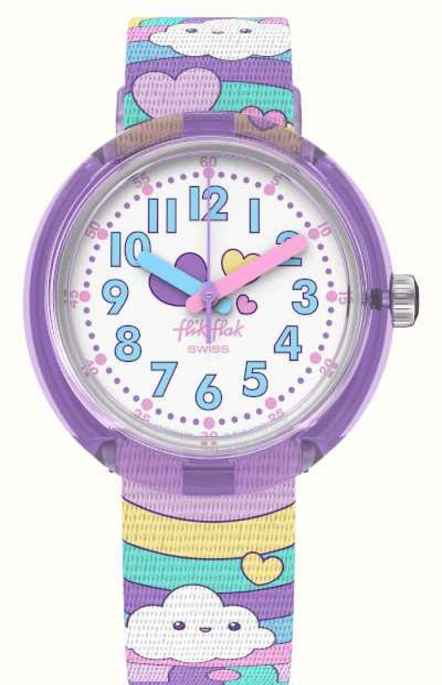 Men'S Flik Flak | Flik Flak Cloud Level (31.85Mm) White Dial / Pastel Fabric Strap