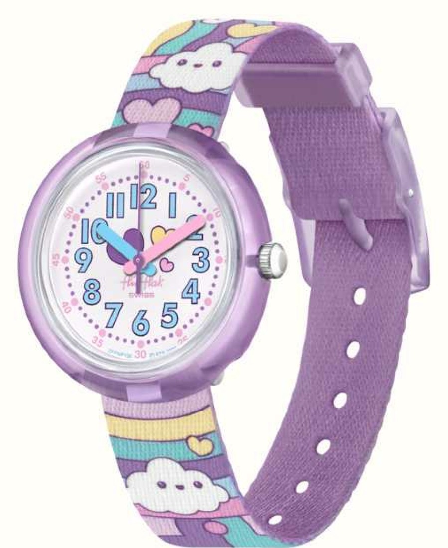 Men'S Flik Flak | Flik Flak Cloud Level (31.85Mm) White Dial / Pastel Fabric Strap