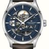 Men'S Hamilton | Hamilton Jazzmaster Skeleton Automatic (40Mm) Blue Dial / Brown Leather Strap