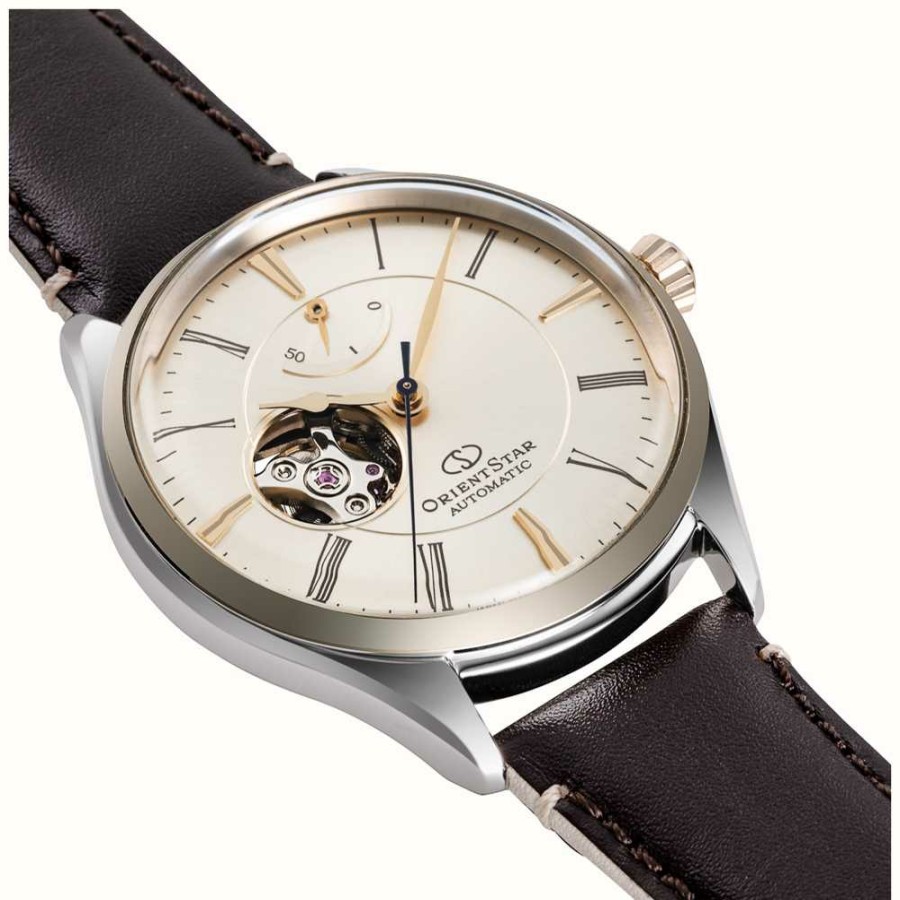 Men'S Orient Star | Orient Star Classic Semi-Skeleton Mechanical (40Mm) Cream Dial / Brown Leather