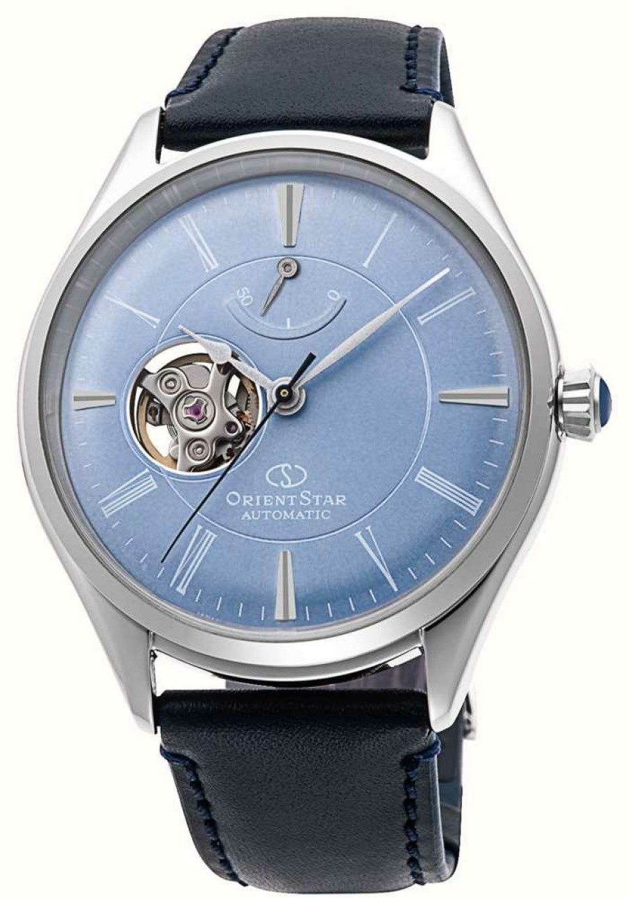 Men'S Orient Star | Orient Star Classic Semi-Skeleton Mechanical (40Mm) Blue Dial / Blue Leather