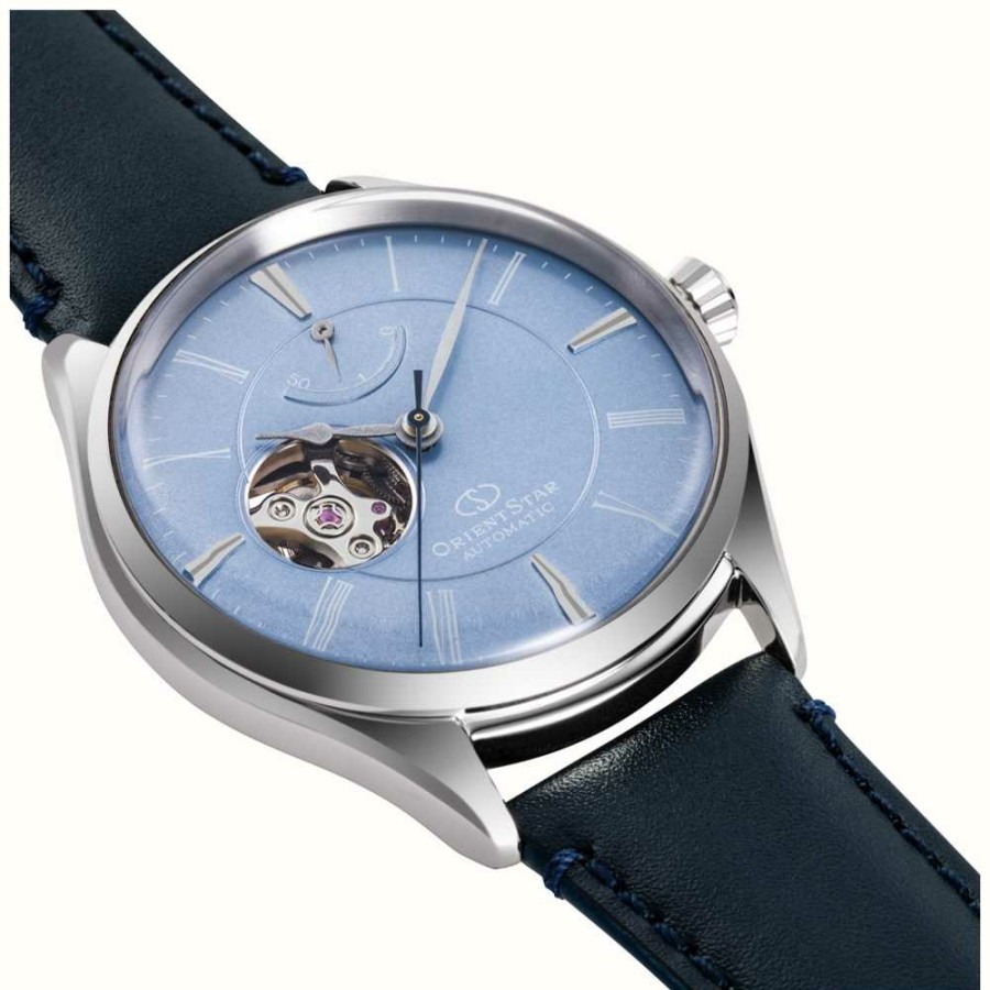 Men'S Orient Star | Orient Star Classic Semi-Skeleton Mechanical (40Mm) Blue Dial / Blue Leather