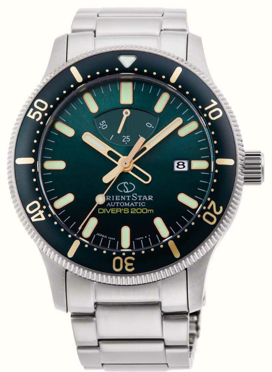 Men'S Orient Star | Orient Star Iso Diver Mechanical (43.5Mm) Green Dial / Stainless Steel