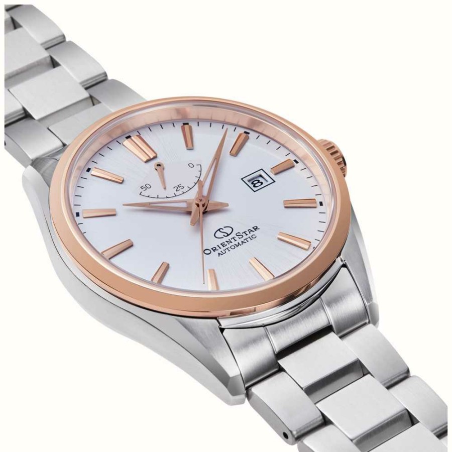 Men'S Orient Star | Orient Star Simple Date Mechanical (42Mm) White Dial / Stainless Steel