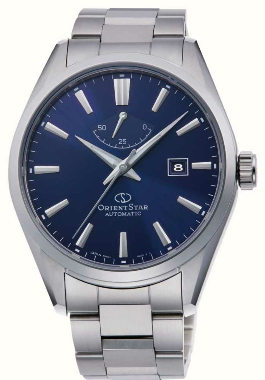 Men'S Orient Star | Orient Star Simple Date Mechanical (42Mm) Blue Dial / Stainless Steel