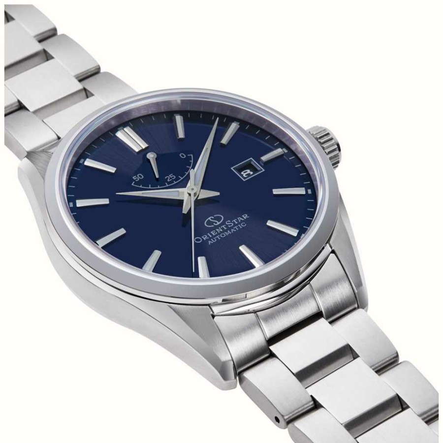 Men'S Orient Star | Orient Star Simple Date Mechanical (42Mm) Blue Dial / Stainless Steel