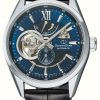 Men'S Orient Star | Orient Star Semi-Skeleton Mechanical (41Mm) Blue Dial / Black Leather