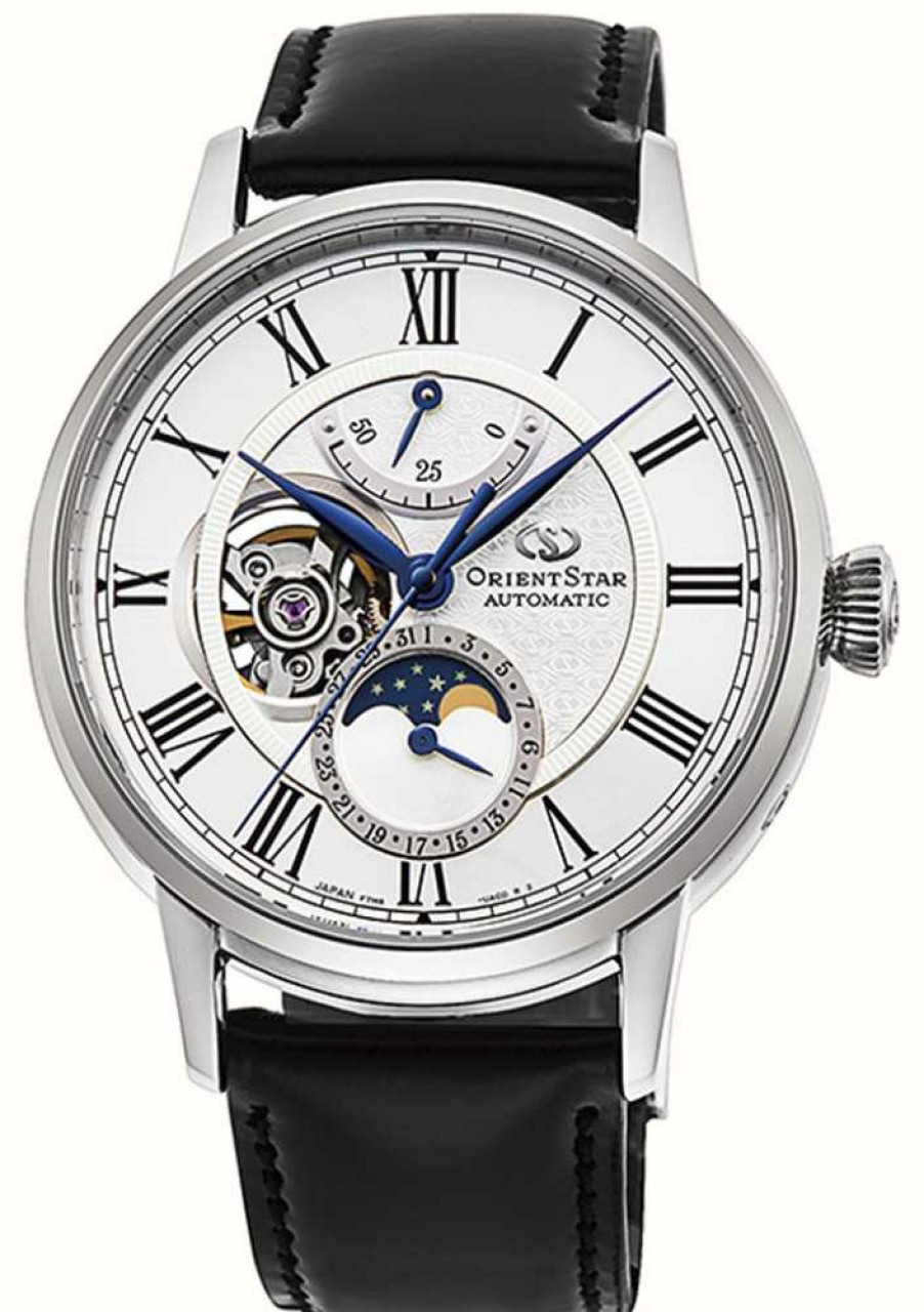 Men'S Orient Star | Orient Star M45 Mechanical (41Mm) White Dial / Black Cordovan Strap