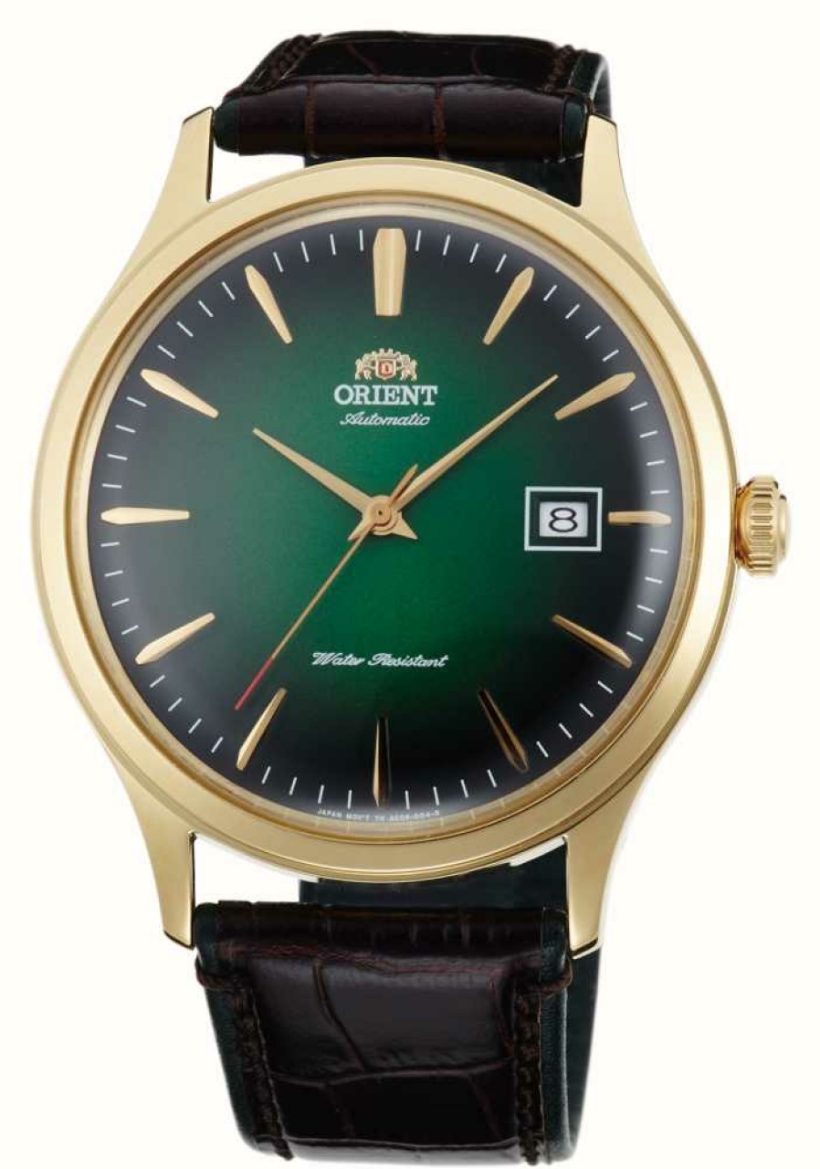 Men'S Orient | Orient Bambino Mechanical (42Mm) Green Fume Dial / Brown Leather