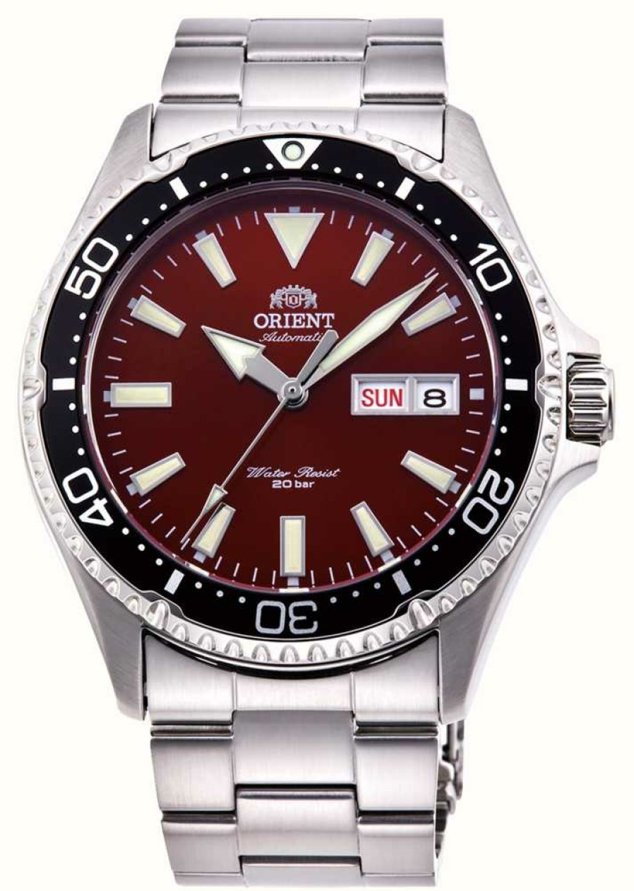 Men'S Orient | Orient Mako Iii Mechanical (42Mm) Red Dial / Stainless Steel