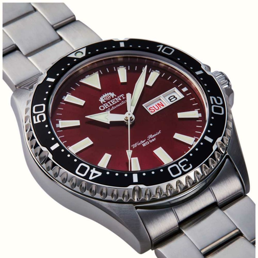 Men'S Orient | Orient Mako Iii Mechanical (42Mm) Red Dial / Stainless Steel