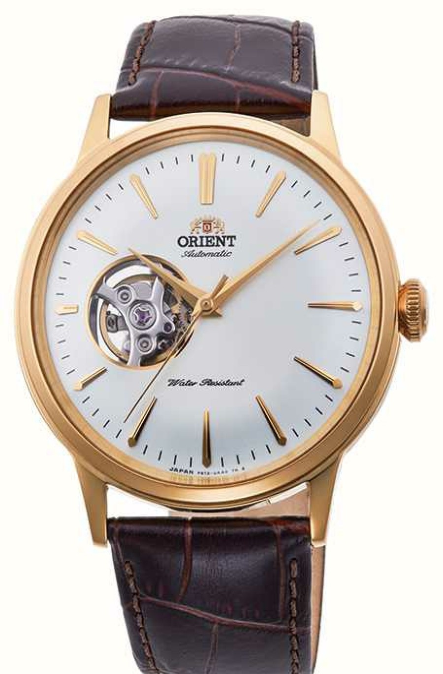 Men'S Orient | Orient Bambino Open-Heart Mechanical (40.5Mm) White Dial / Brown Leather