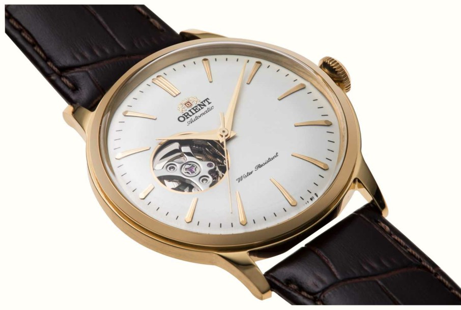 Men'S Orient | Orient Bambino Open-Heart Mechanical (40.5Mm) White Dial / Brown Leather