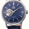 Men'S Orient | Orient Bambino Open-Heart Mechanical (40.5Mm) Blue Dial / Blue Leather