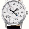 Men'S Orient | Orient Sun & Moon Mechanical (42.5Mm) White Dial / Black Leather