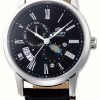 Men'S Orient | Orient Sun & Moon Mechanical (42.5Mm) Black Dial / Black Leather