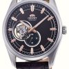 Men'S Orient | Orient Semi-Skeleton Open Heart Mechanical (41Mm) Black Dial / Black Leather