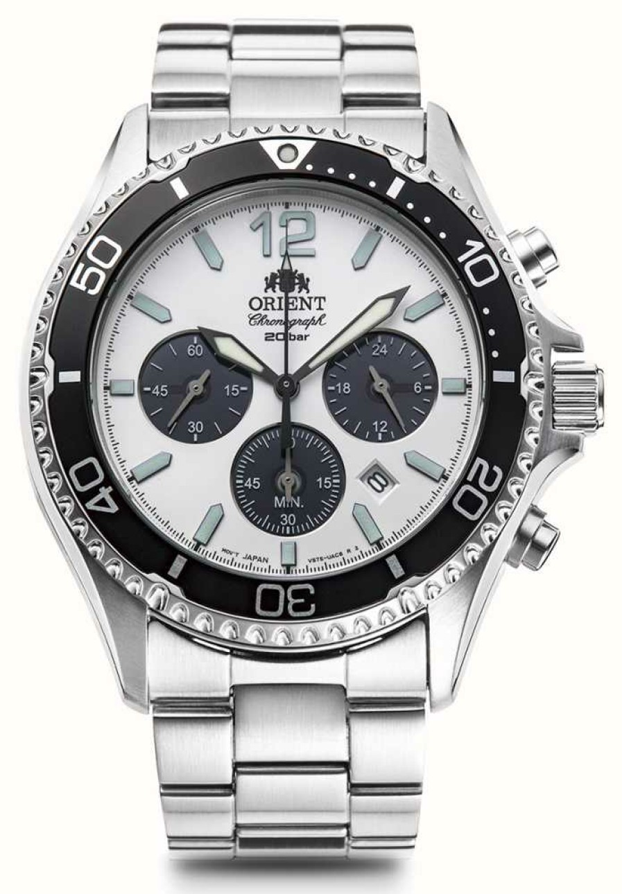 Jewelry Orient | Orient Mako Solar Chronograph (43Mm) White Dial / Stainless Steel