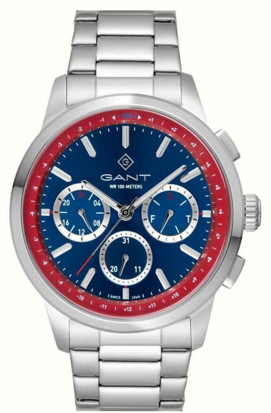 Men'S GANT | Gant Middletown 100M (44Mm) Blue & Red Dial / Stainless Steel