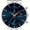 Men'S GANT | Gant Park Hill Day-Date Ii (43.5Mm) Denim Blue Dial / Stainless Steel