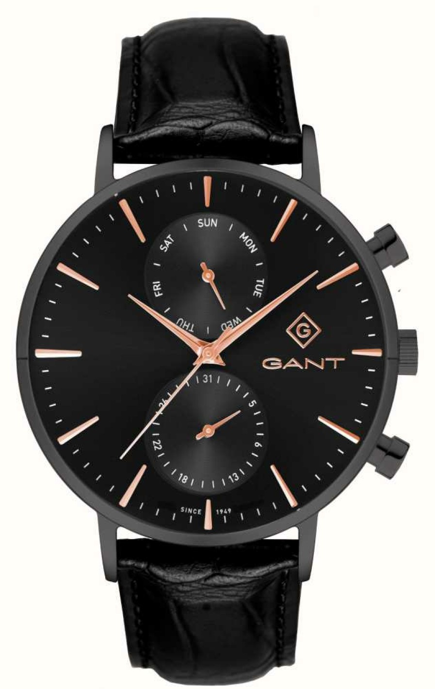 Men'S GANT | Gant Park Hill Day-Date Ii (43.5Mm) Black Dial / Black Leather