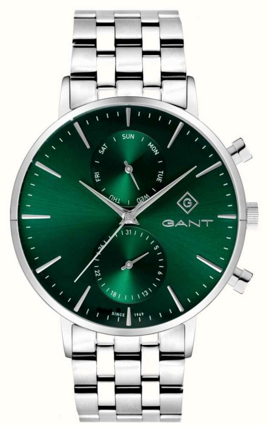 Men'S GANT | Gant Park Hill Day-Date Ii (43.5Mm) Green Dial / Stainless Steel